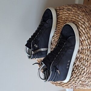 P448 Womens Onyx Black Leather/Suede High Top Skater Sneakers Zip EU40/US9.5‎